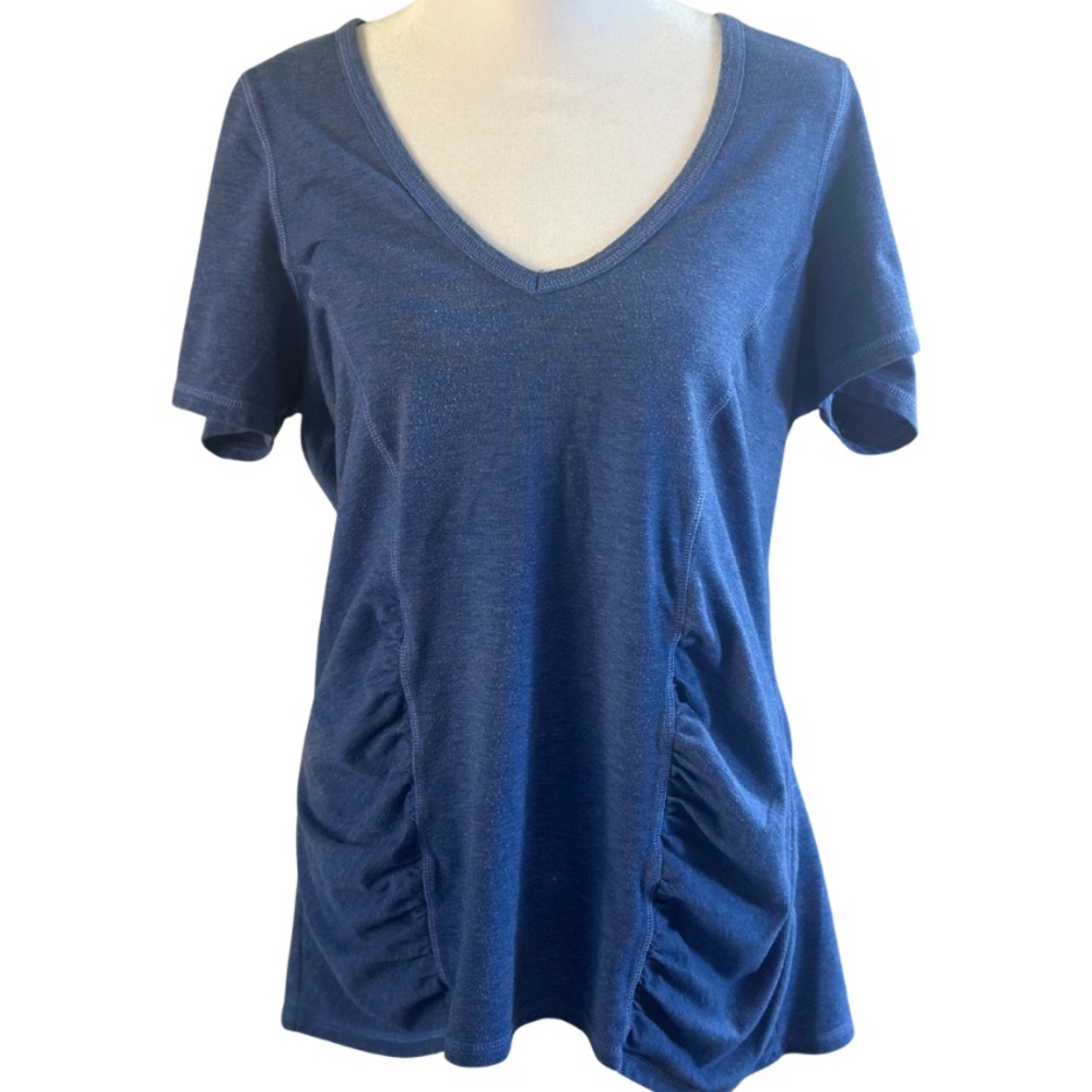 Z by Zella Blue Ruched Side V-Neck Short Sleeve Top